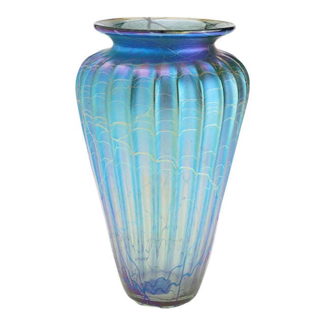 Mayauel Ward Contemporary Iridescent Blue Blown Glass Vase, 2015 For Sale