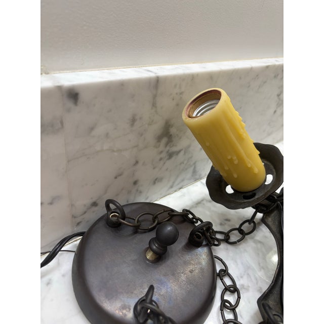 Black Early 20th Century A Pair of San Pettrini Cast Iron Chandeliers in Oil Rubbed Bronze Finish. For Sale - Image 8 of 12