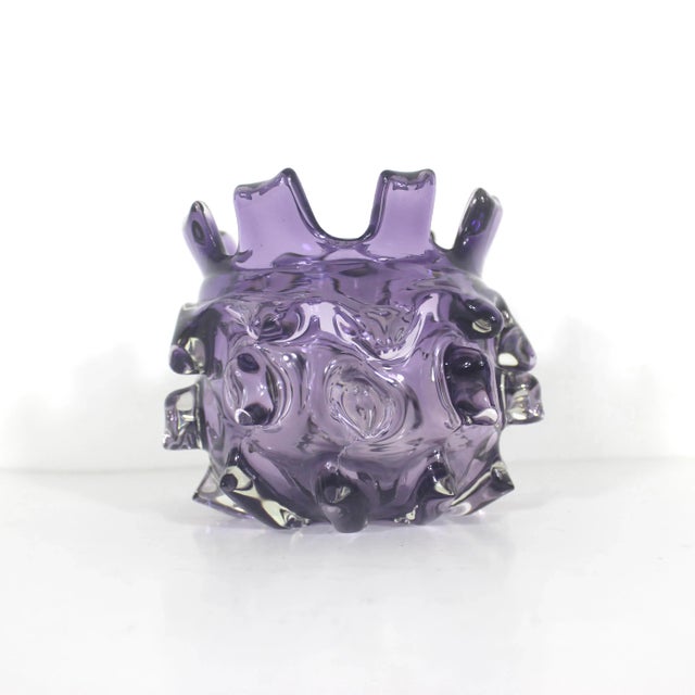 Vintage Brutalist Art Glass Vase Bowl Modernist Hand Blown Purple Amethyst For Sale - Image 6 of 9