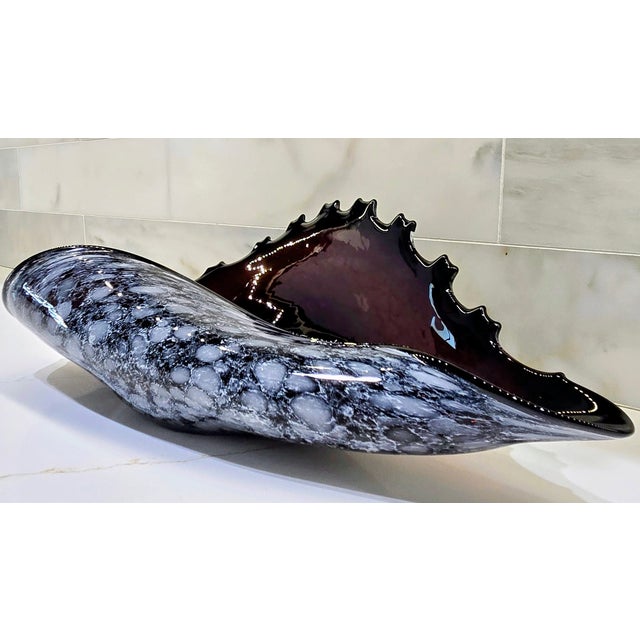 Vintage Polish Art Glass Conch Shell Centerpiece Bowl For Sale - Image 4 of 11