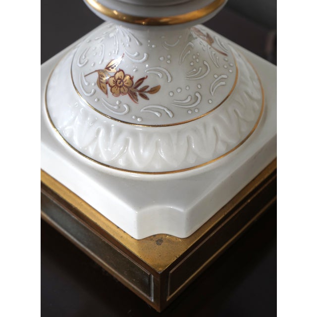 White 1950s Sevres Style Gold Gilt Floral Motif Porcelain Urn Lamps - Pair For Sale - Image 8 of 15