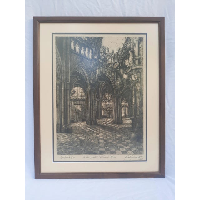 1948 "Aguafuerte" Etching of the Cathedral of Toledo in Spain by Lola De Lusarreta, Framed For Sale - Image 11 of 11