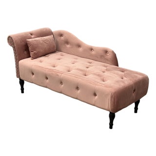 Hollywood Regency Blush Velvet Chaise Lounge For Sale