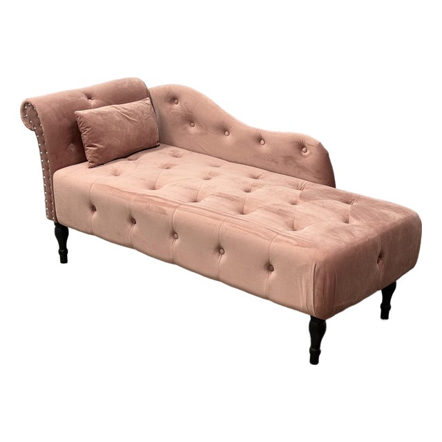 Hollywood Regency Blush Velvet Chaise Lounge For Sale