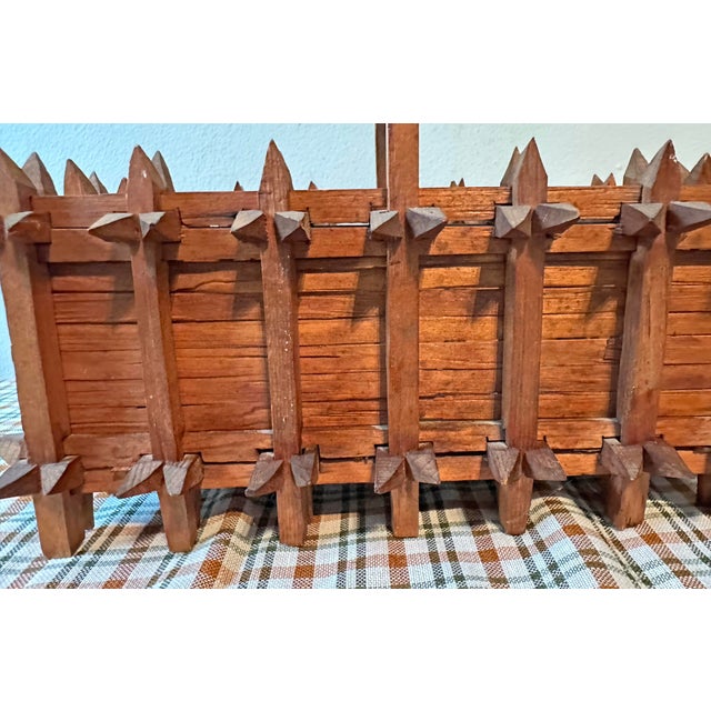 Wood Antique Tramp Art Crown of Thorns Wooden Basket With Handle For Sale - Image 7 of 8