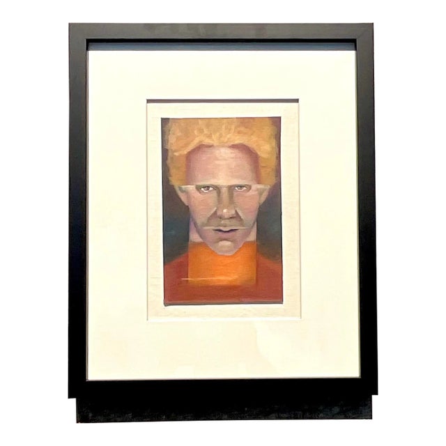 Vintage Boho Signed Original Oil Portrait on Board For Sale