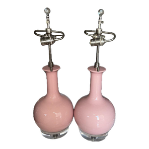 Contemporary Pair of Susan G. Komen Race for the Cure Pink Faience Lamps by Mōttega (Breast Cancer Awareness)