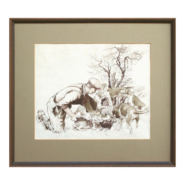 On the Hunt - Ink Wash Drawing For Sale