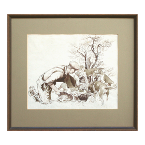 On the Hunt - Ink Wash Drawing