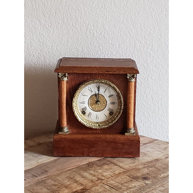Antique Sessions Early American 8 Day Cathedral Gong Oak Mantle Clock