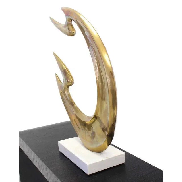 Vintage Mid-Century Modern Abstract Brass Sculpture and White Marble Flying Fire For Sale - Image 6 of 10