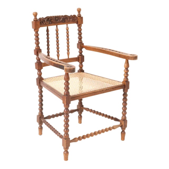 Jacobean Style Stained Beech Bobbin Armchair, 1900s For Sale
