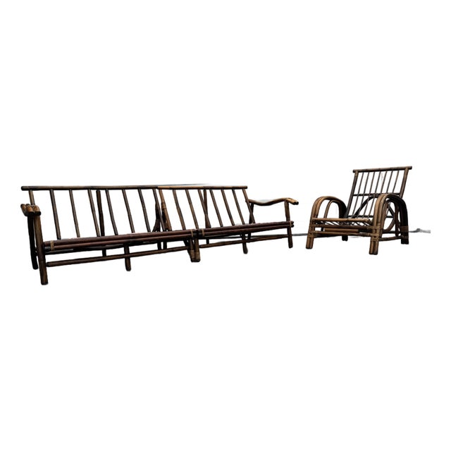 Vintage Ficks Reed Modular Rattan Sectional Sofa & Lounge Chair – 3 Piece Set For Sale