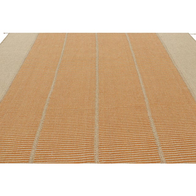 2010s Rug & Kilim’s Contemporary Kilim in Orange and Beige Textural Stripes For Sale - Image 5 of 7