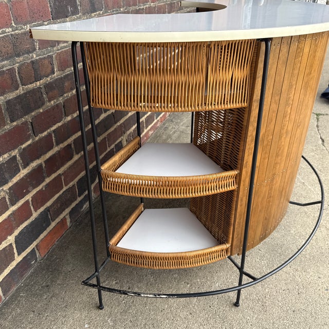 Wood Arthur Umanoff Style Mid-Century Modern Curved Bamboo Tiki Bar For Sale - Image 7 of 12