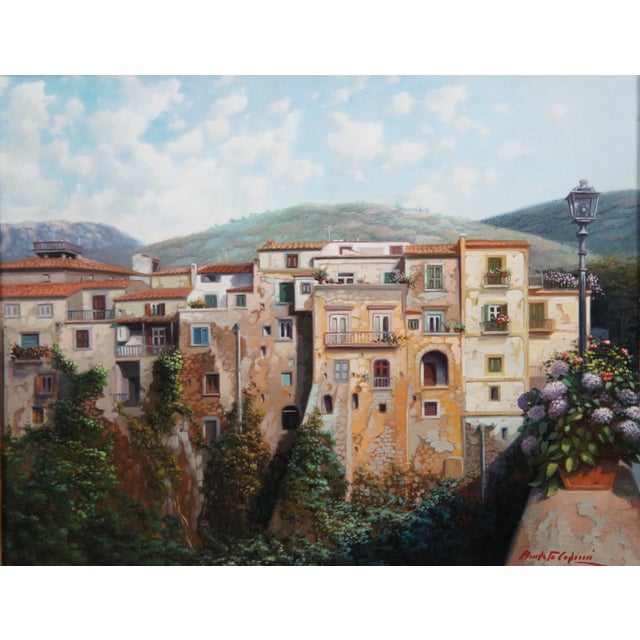 Late 20th Century Sant'Agata De' Goti Italian Cityscape Landscape Oil Painting on Canvas 28" For Sale - Image 5 of 10