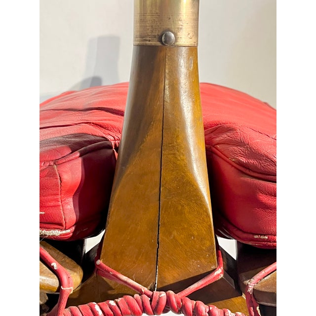 Vintage Camel Saddle Stool With Red Cushion | Folk Art Southwestern Accent Seat For Sale - Image 14 of 18