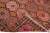 Beautiful vintage Turkish Kilim hand-knotted wool rug with a pink field. This piece has a brown frame and multicolor...