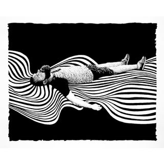Float by J. Adam McGalliard | Pen and Ink on Paper depicting a figure floating on wavy lines. For Sale