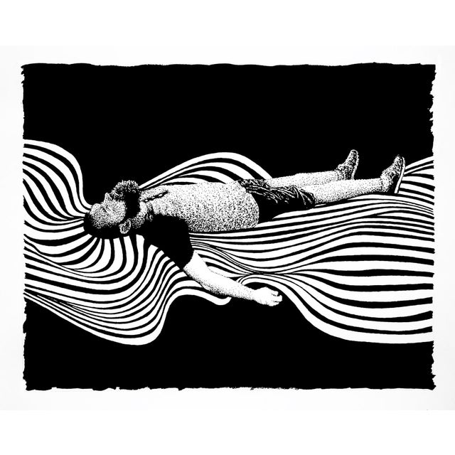 Float by J. Adam McGalliard | Pen and Ink on Paper depicting a figure floating on wavy lines. For Sale