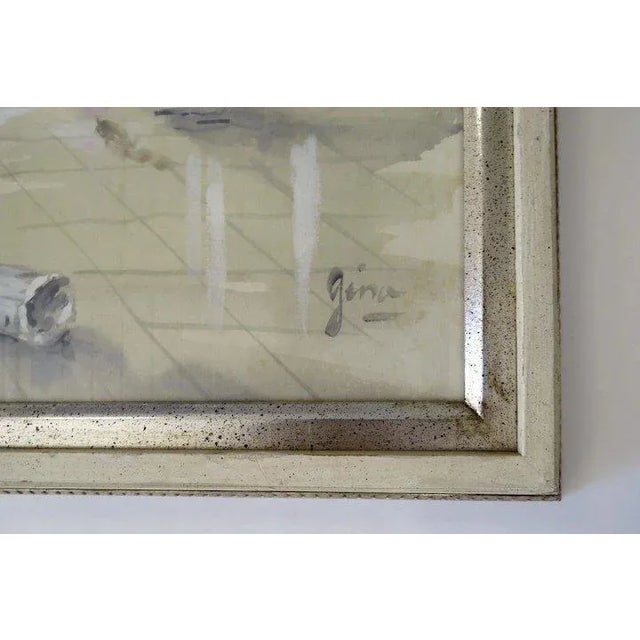 Mid 20th Century Watercolor "Solitude" by Gina Rudolf Lesch Fine Art Mid-Century Hollywood Regency Framed Architectural Ruins For Sale In Denver - Image 6 of 8