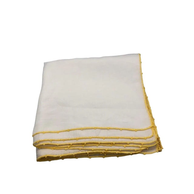 Vintage Mid Century Cloth Napkins With Yellow Crochet Detail- Set of 4 For Sale - Image 10 of 11