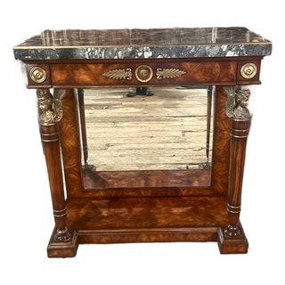 Figured Walnut Console Table With Mirrored Back For Sale