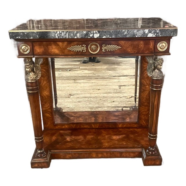 Figured Walnut Console Table With Mirrored Back For Sale