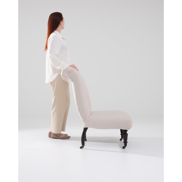 1900s French Wooden Upholstered Chair on Wheels For Sale - Image 18 of 18