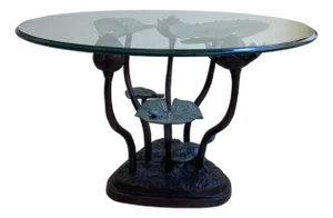 Round glass top with Iron base Table