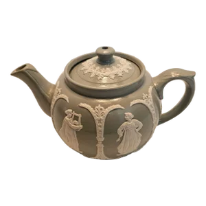 Late 19th Century Dudson Brothers Jasperware Green and White Tea Pot, Made in England