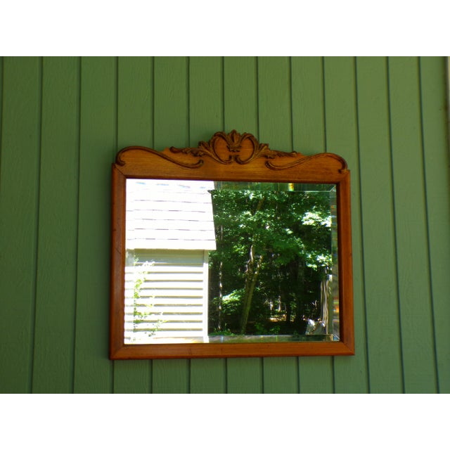 Early 20th Century Antique Carved Solid Oak Framed Beveled Mirror For Sale - Image 5 of 14