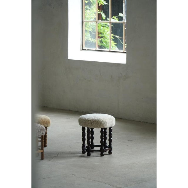 Mid-Century Modern Dark Stained Wood Stool, 1950s For Sale - Image 3 of 12