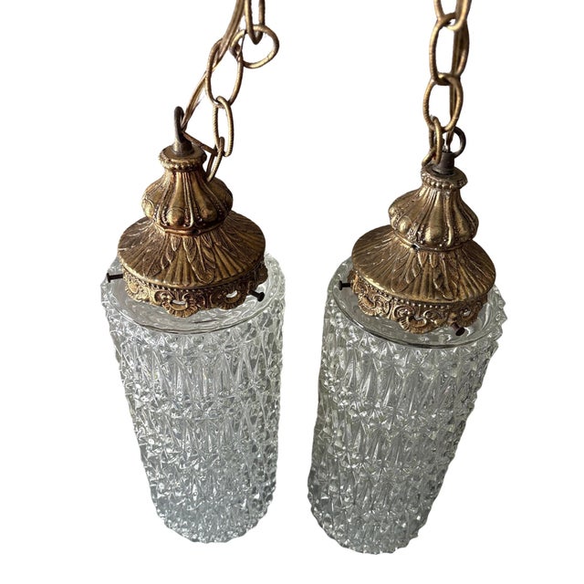 Metal Vintage Hollywood Regency Double Swag Cut Glass Pendant Chandelier For Sale - Image 7 of 11