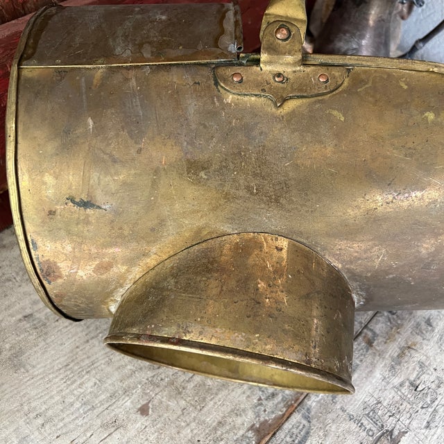 1950s Vintage Brass Coal Scuttle Bucket With Handle - Rustic Patina Finish - 18" For Sale - Image 5 of 14