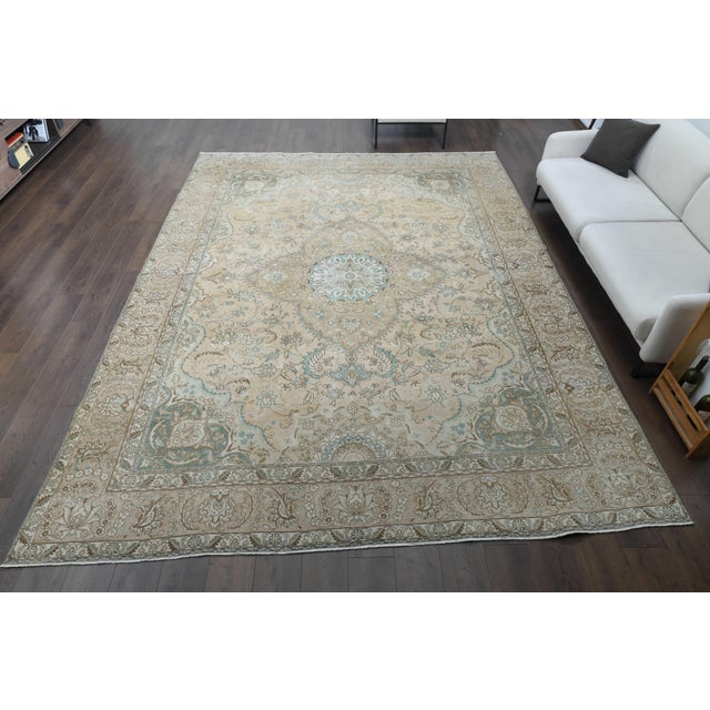 Persian 1970s Vintage Persian Handmade Wool Cotton Beige Area Rug For Sale - Image 3 of 11
