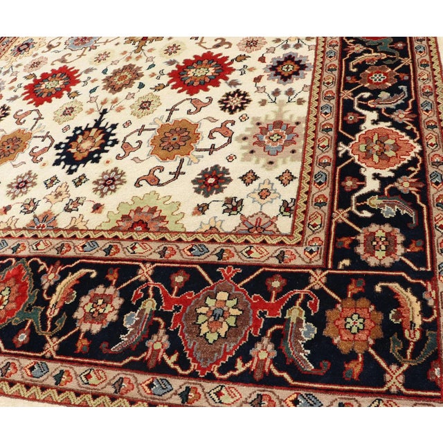 Rustic All Over Pattern Reproduction Sultanabad-Mahal Design in Ivory Background and Jewel Colors For Sale - Image 3 of 12
