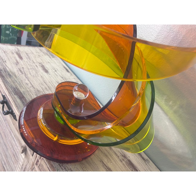 Signed Haziza Studio Lucite Ribbon Sculpture, Israel, C. 1990, 27” For Sale - Image 9 of 17