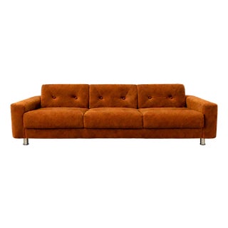 “Pullman” Sofa in Burnt Caramel Mohair With Brazilian Rosewood Buttons by Jorge Zalszupin for L’Atelier, Brazil, 1970s For Sale