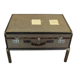 C. 1950s Hartmann Skymate Suitcase on Custom Coffee Table Height Stand