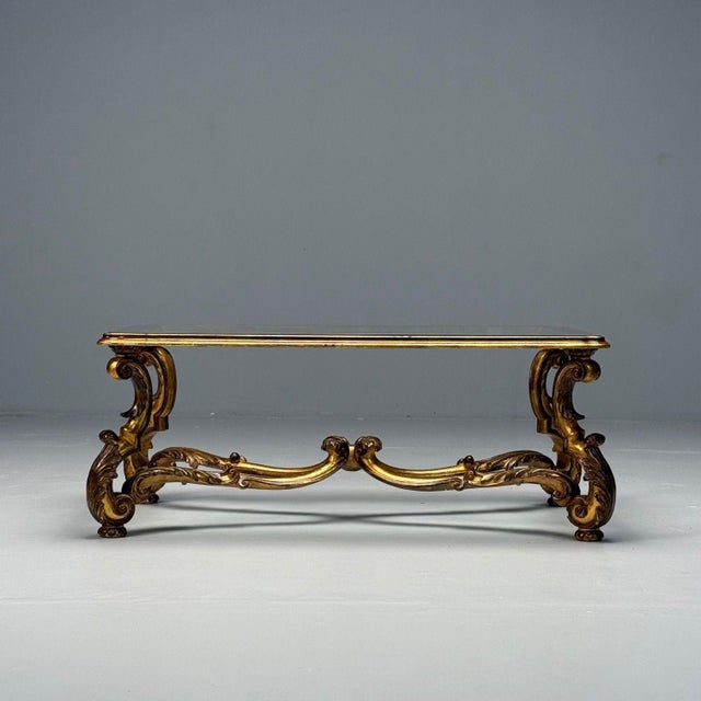 Hollywood Regency, Coffee Table, Gilt Wood, Gold Leaf, Glass, Italy, 1960s For Sale - Image 10 of 12