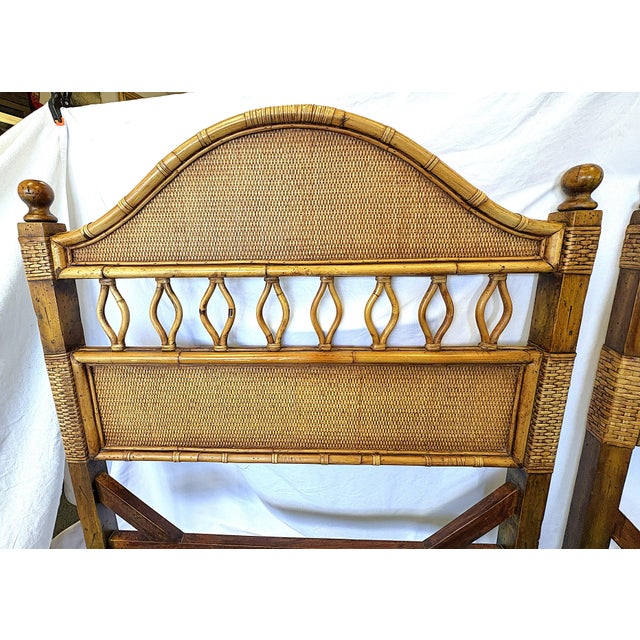 Vintage Palecek Woven Rattan With Bamboo Twin Headboards- A Coordinating Pair For Sale - Image 9 of 16