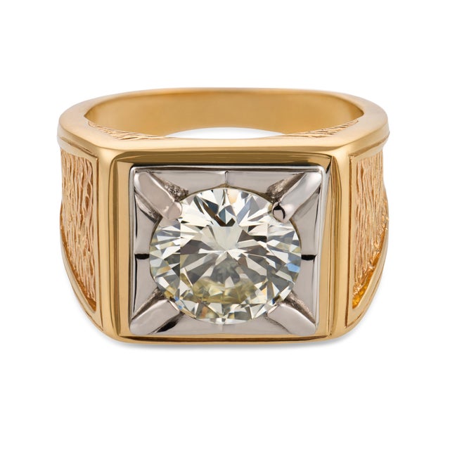Contemporary Vintage Gia 2.91 Carat Diamond 14k Yellow Gold Ring, Size 7.5 For Sale - Image 3 of 6
