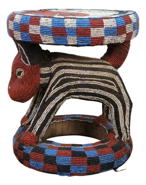 Late 20th Century African Cameroon Bamileke Tribal Beaded Zoomorphic Side Table Stool 16"