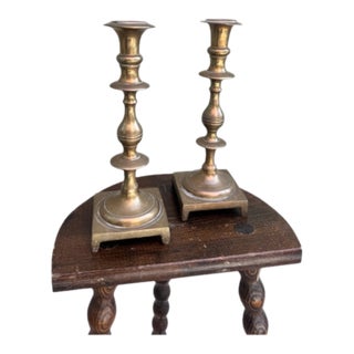 Antique English Brass Candlesticks — A Pair For Sale