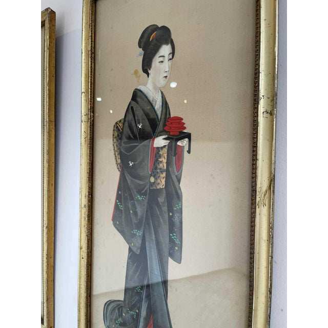 19th Century Japanese Paintings on Silk - Set of 2 For Sale - Image 12 of 18