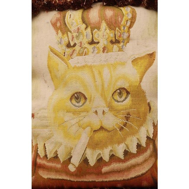 2000 - 2009 Handwoven Wool Smoking Cat Decorative Pillow For Sale - Image 5 of 7