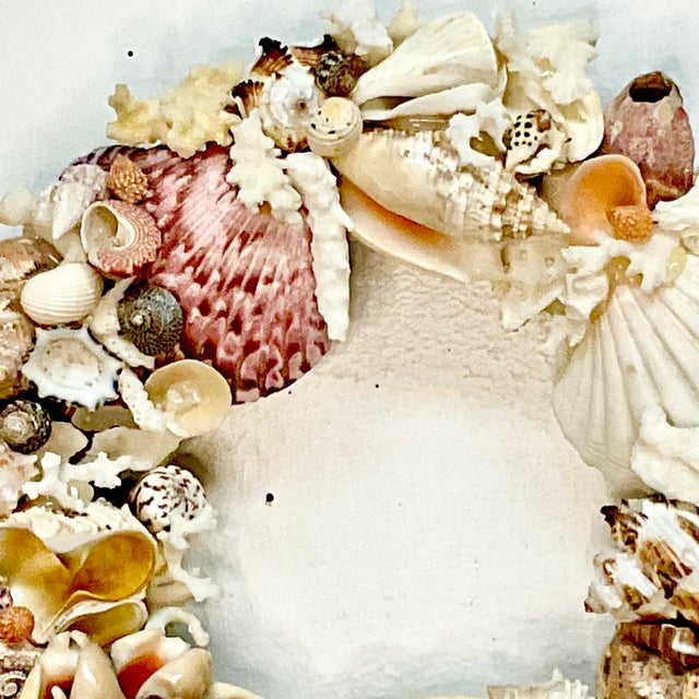 Vintage 1980s Coastal Boho Chic Seashell Encrusted Wreath For Sale - Image 9 of 11