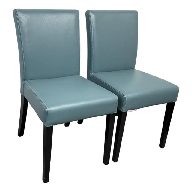 Crate & Barrel Lowe Leather Side Dining Chair, Pair For Sale