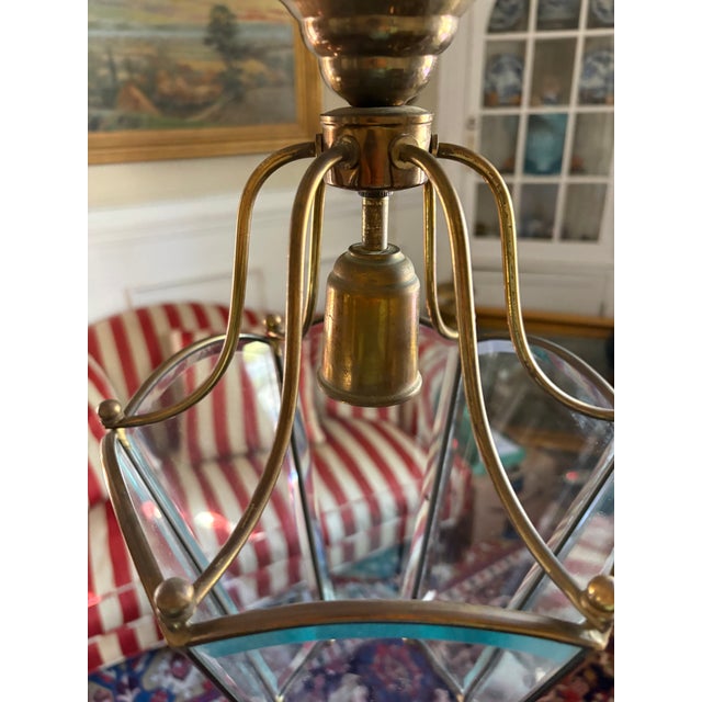Late 20th Century Late 20th Century Italian Brass and Glass Hexagonal Hall Lantern For Sale - Image 5 of 5